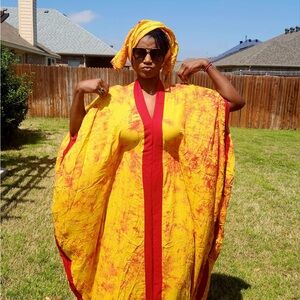Vibrant Yellow and Red Kaftan Dress